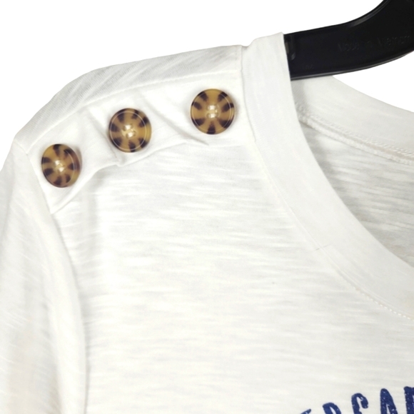 Trueselfs, Women's White Tee w/blue writing on the front of shirt and buttons!!! - Picture 6 of 8